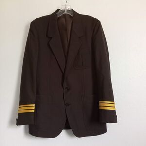 Vintage CARVEN Pilot Jacket Brown Gold Stripes SAUDIA Wool Blazer Chest 40"